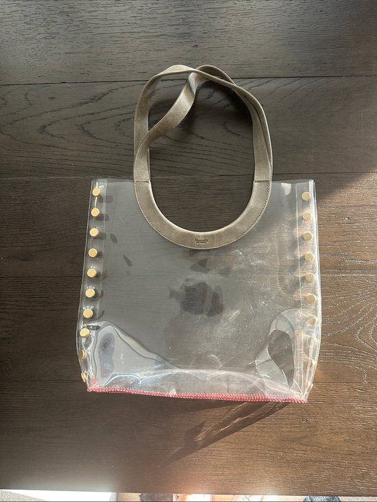 Hammitt Handbags - Hammitt Clear Tote Bag with Gold Studs and Taupe Handles